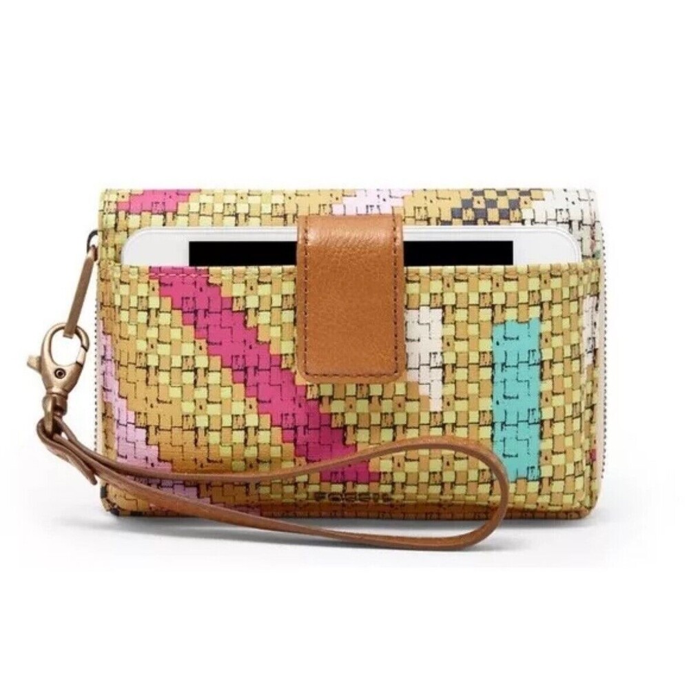 FOSSIL Print Phone Wristlet Bright Tech Zip Around Wallet Clutch SL5096670